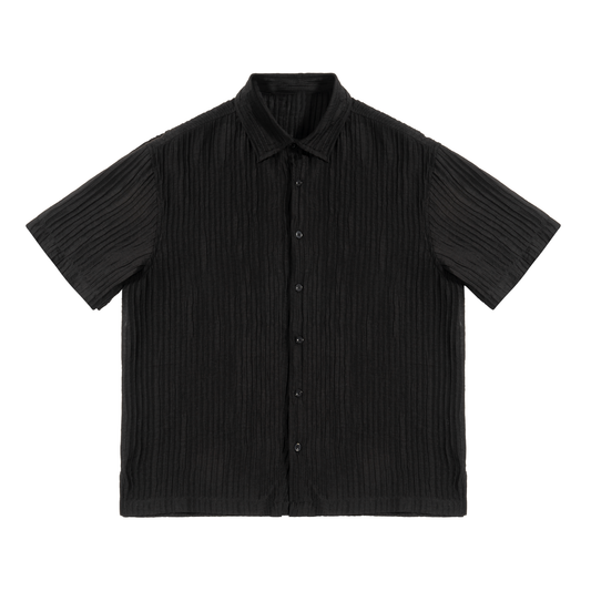 SHORT-SLEEVE,BUTTON-UPS,BLACK,LUXURY,LOOSE,BAGGY,SHIRT