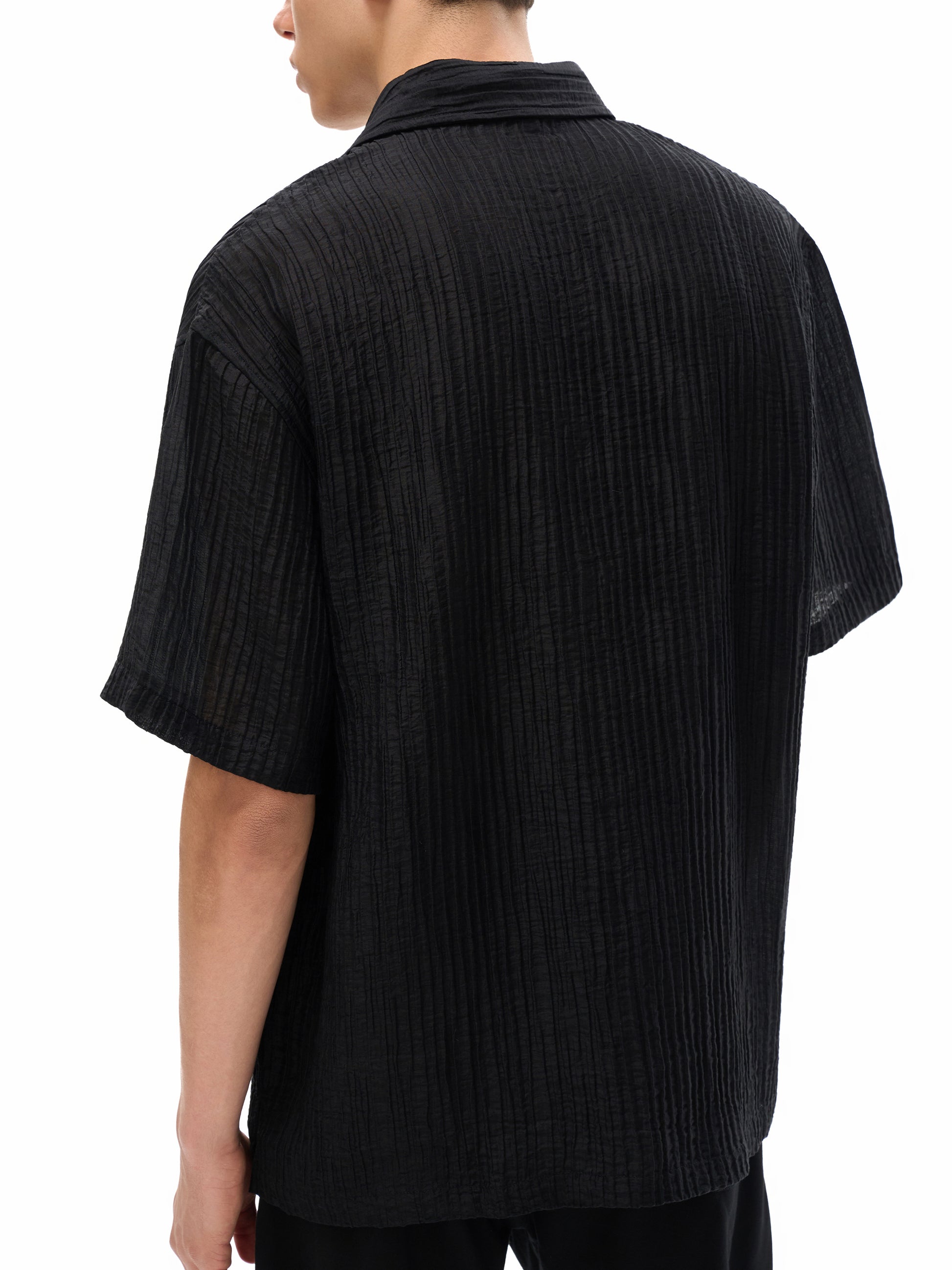 SHORT-SLEEVE,BUTTON-UPS,BLACK,LUXURY,LOOSE,BAGGY,SHIRT