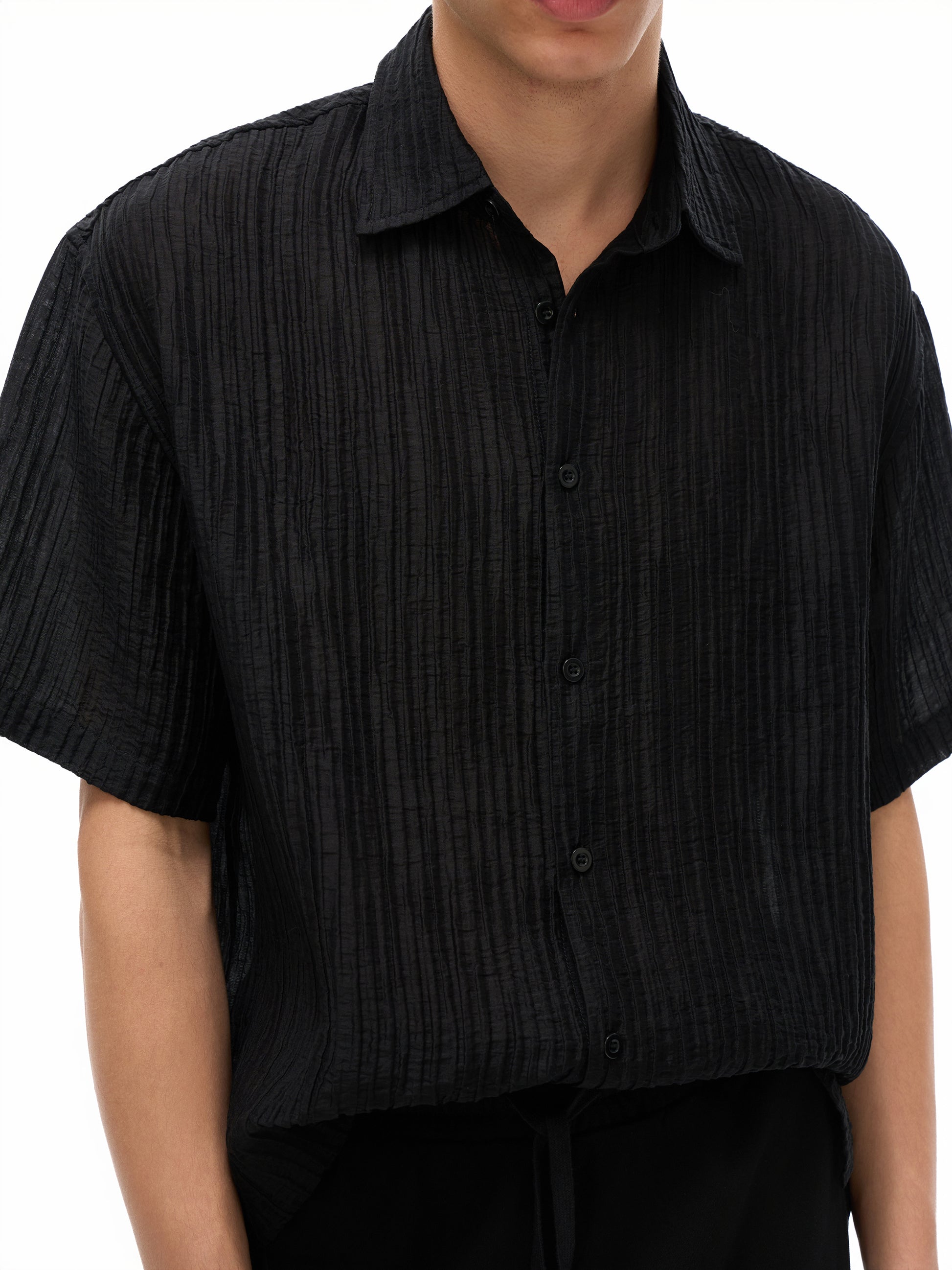 SHORT-SLEEVE,BUTTON-UPS,BLACK,LUXURY,LOOSE,BAGGY,SHIRT